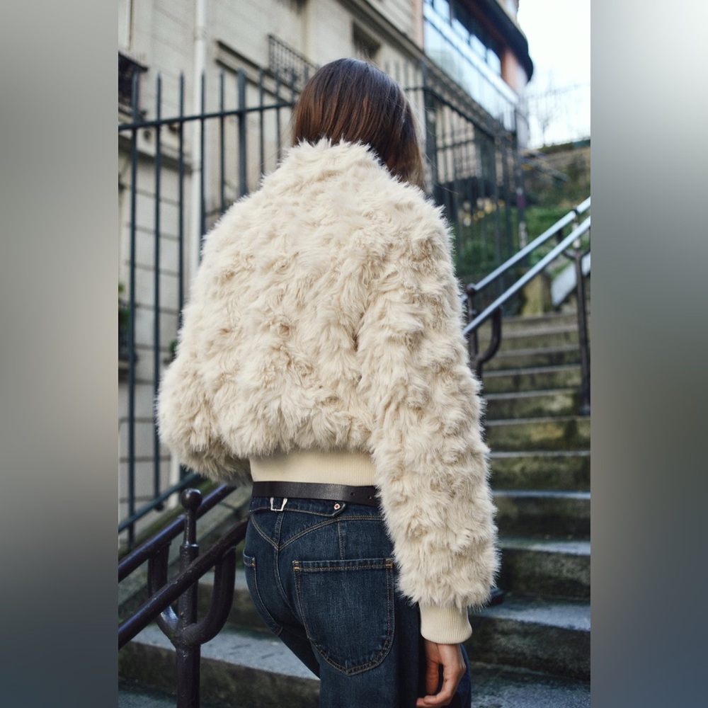 ZARA FAUX FUR BOMBER JACKET - Picture 6 of 11
